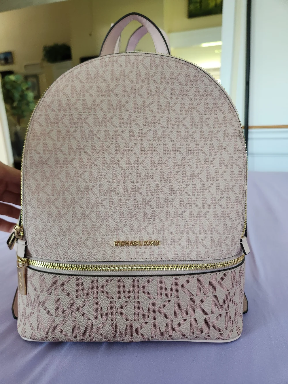 Michael Kors Pink MK Logo Backpack with Gold Hardware